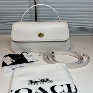 Coach Turnlock Clutch Brass/Chalk Leather Handbag